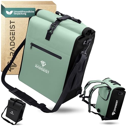 RADGEIST 3in1 Fahrradtasche für Gepäckträger - Fahrrad Rucksack - Gepäckträgertasche - Umhängetasche - mit Laptopfach - wasserdicht- 25L - Mint