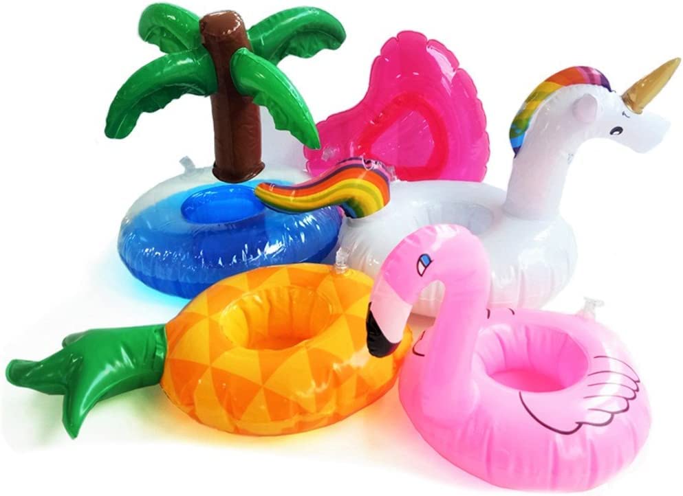 Inflatable Drink Holders, 5pcs Floating Cup Holders for Hot Tub, & Repair Patches, Flamingo Unicorn Drink Holder for Pool Party