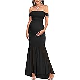 CYCLAMEN Off Shoulder Maternity Dress Elegant Mesh Mermaid Ruched Maxi Gown for Baby Shower Photography Wedding Guest