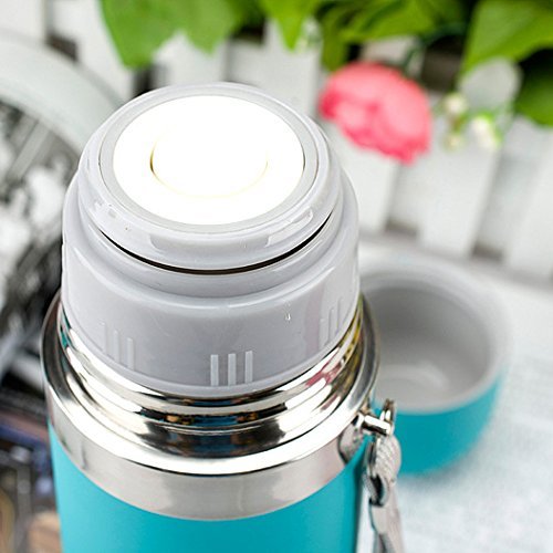 Gearmax 500ml Isolierflasche Thermosflasche Baby Kinder Trinkflasche Thermoskanne Wasserflasche Sportflasche Doppelwandig Edelstahl Tier Vakuumflasche mit Lanyard - Blau – Bild 5