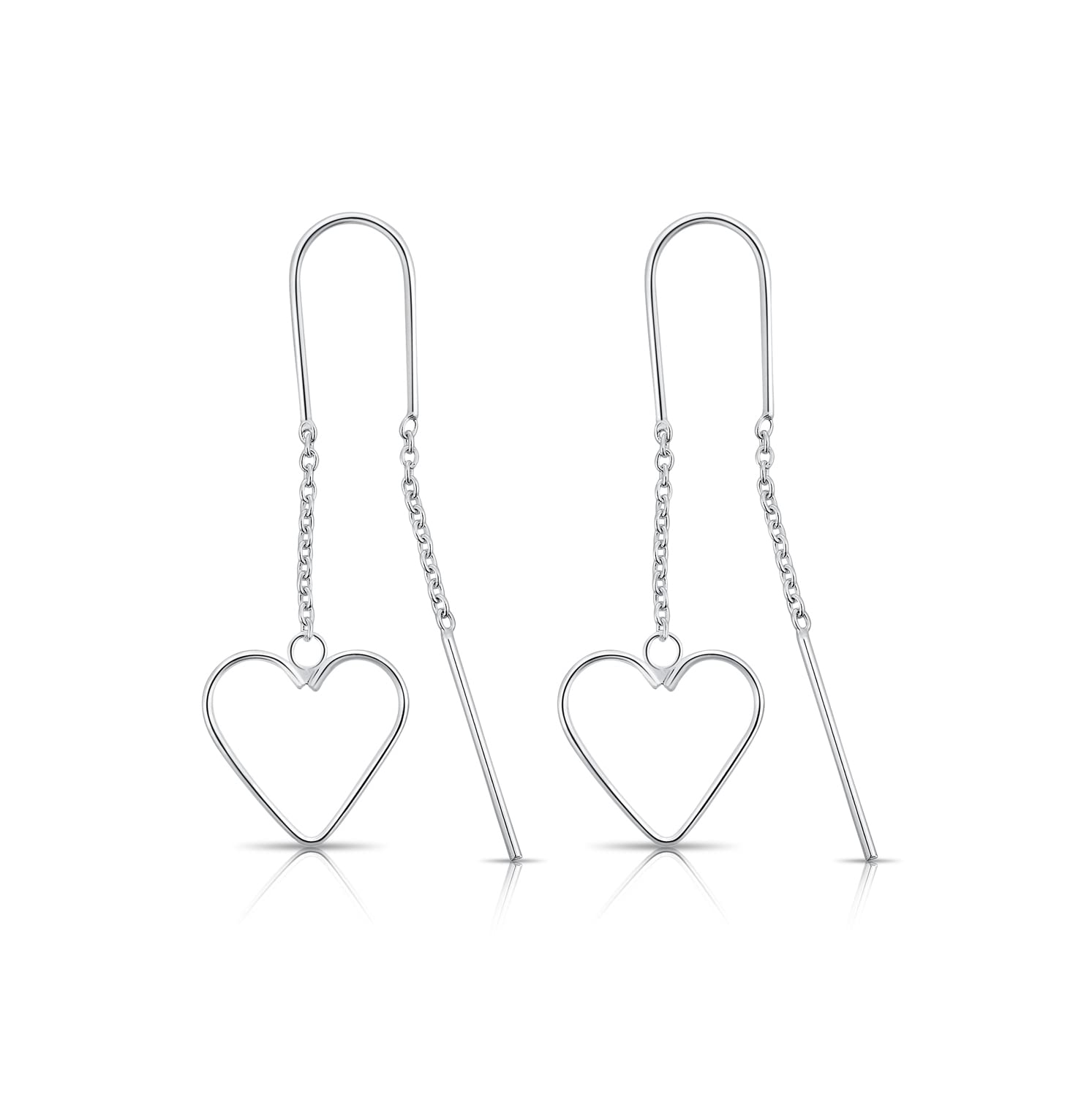 DTPSilver - 925 Sterling Silver Pull Through Heart Earrings