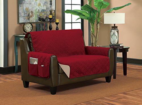 Deluxe Reversible Slip-Resistant Furniture Protector Slipcover with 2 Storage Pockets (Sofa, Burgundy/Beige)