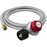 GASPRO Propane Regulator 0-20 PSI Adjustable Braided LP Regulator with Stainless Steel Hose QCC1 Tank for Grill, Burner, Turkey Fryer and More, High Pressure, 3/8’’ Female Flare Fitting (8ft)