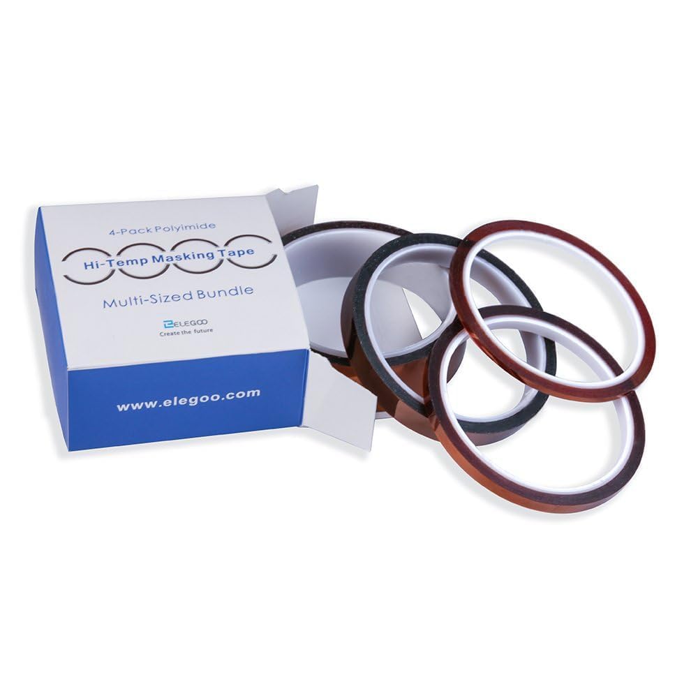 ELEGOO High Temp Tape, 4 Pack Polyimide High Temperature Resistant Tape Multi-Sized Value Bundle 1/8’’, 1/4’’, 1/2’’, 1’’ with Silicone Adhesive for Masking, Soldering etc.