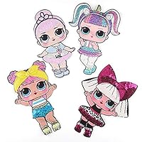 4 Pcs Surprise Doll Cute Girl Mermaid Applique Large Embroidered Patches for Clothes DIY Iron on Sequined Patch