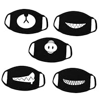 Kaptin 5 Pack Black Teeth Pattern Mouth Mask, Unisex Cotton Blend Anti Dust Face Mask For Men Women Kids Teens