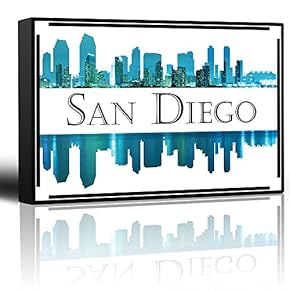 City Skyline Series - San Diego - Colorful Urban Art - Sunsets and Silhouettes Famous Buildings and Landmarks - Canvas Art Home Art - 12x18 inches