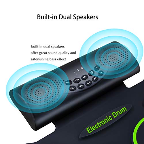 Electronic Drum Set - MIDI Drum Practice Pads,Bluetooth Portable Roll Up Electric Drum kit for Kids Beginner,Kids Drum Set with Headphone Jack, Built in Speaker, Battery, Drum Stick Drum Pedals