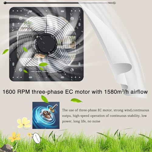 Brogachy 300 mm Shutter Extractor Fan with PWM Speed Control 1580 m³/h Air Extractor for Attic Ventilation, Workshops and Garages, Greenhouse.