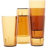 Restaurant Grade, BPA-Free 12oz Amber Plastic Cups 6pk. Super Durable, Break Resistant Drinking Glasses for Cafe, Party, Catering. Reusable, Stackable Tumblers with Textured Grip Design