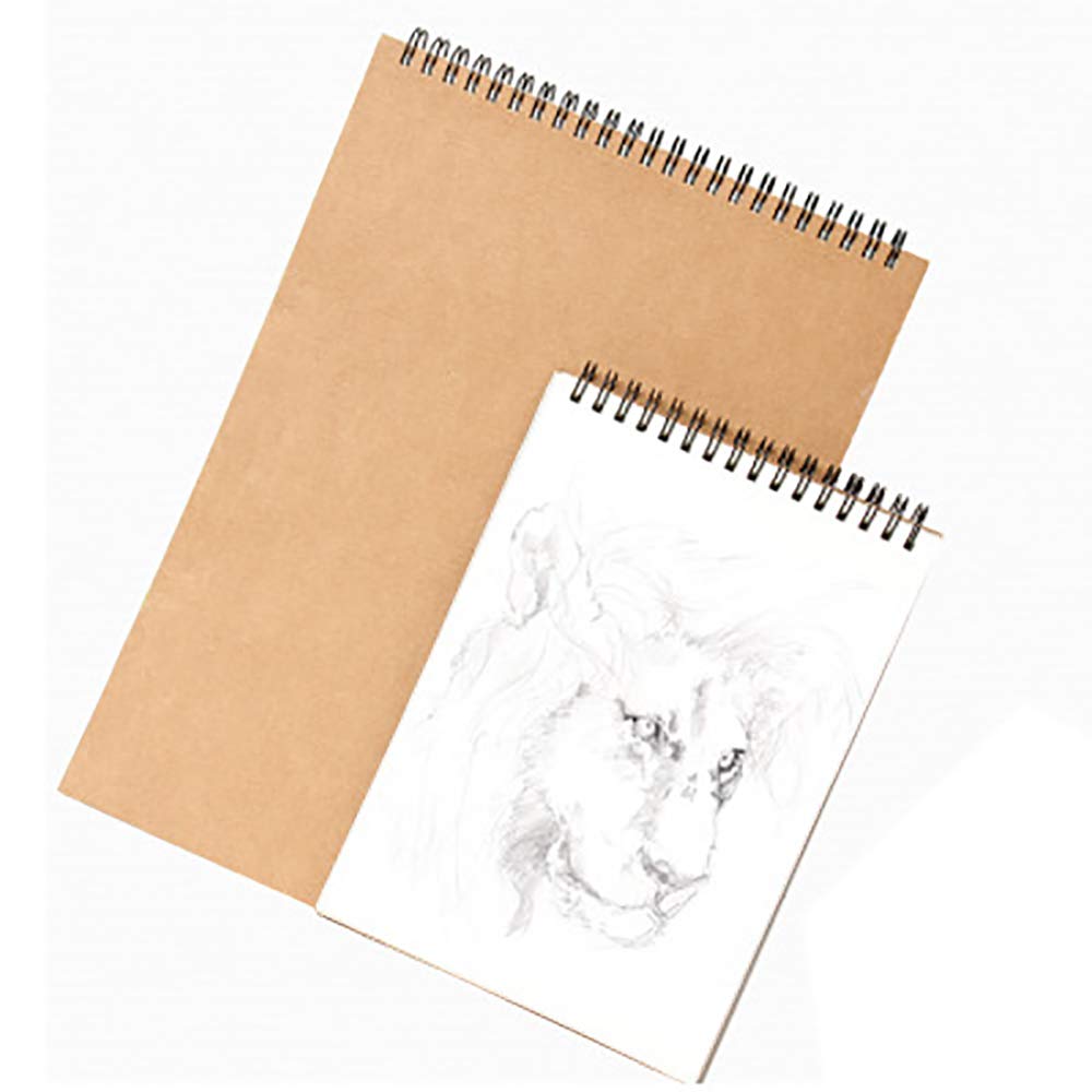 A3 Sketchbook Wire Bound Landscape Notebook Drawing Sketch Book Portrait Book Sketch Pad Kraft Hardcover Spiral Notepad White Cartridge Paper Recycled 60Pages(30sheets)