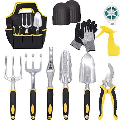 11 Piece Gardening Tool Set, Stainless Steel Garden Tools Set Hand Tools Gift Kit with Heavy Duty Tool Bag, Gardening Gifts for Women & Men - By Digiflex
