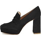 Dystralix Women Chunky High Heel Platform Loafers Closed Square Toe Heels Suede 4" Block Heel Penny Loafers Pumps Platform Slip On Dress Heels 4-11 M US