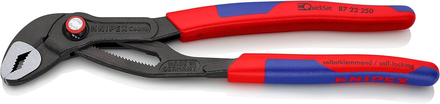 KNIPEX Cobra Quickset High-Tech Water Pump Pliers with Slim Multi-Component Grips 250 mm, 87 22 250
