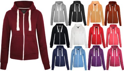 Womens Plain Hoodie Hooded Zip Zipper Top Sweat Shirt Jacket Sweater Hoody