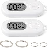 2 Pack Mini Digital Keychain Timer, Countdown Stopwatch | Portable countdown with lcd display, small clip on pocket watch for cooking, study, workout, classroom, travel(white)
