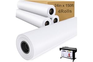 TAPSIN Plotter Paper 24" x 150', 2" Core 4.2 mil - 80 g/m² 20lb Bond Tracing Paper Roll for Wide Format Ink Jet Printers | Architectural Blueprints, Engineering Drawings, CAD, Custom-Sized Prints (4 Rolls）