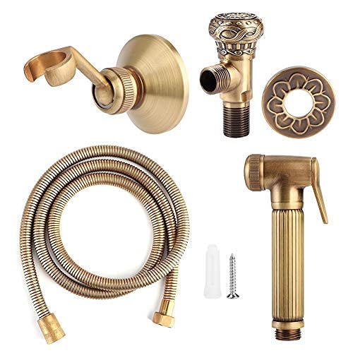 Fdit Vintage Brass Bidet Sprayer Kit, Handheld Bidet Spray Head with 140cm Hose and Mounting Bracket Multi-Purpose Bathroom Sprayer for Cleaning and Personal Hygiene