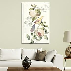 Canvas Wall Art - Vintage Style Bird on The Plants - Giclee Print Gallery Wrap Modern Home Art Ready to Hang - 12x18 inches