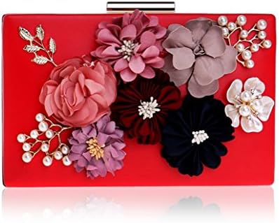 Women's Satin Flower Evening Clutch Bags Pearl Beaded Evening Handbag for Prom Bride Wedding