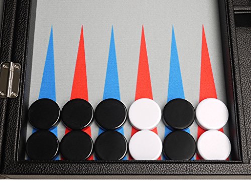 16-inch Premium Backgammon Set - Medium Size - Black Board, Scarlet Red and Patriot Blue Points
