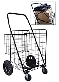 Premium Heavy Duty Metal Swivel Wheels JUMBO Folding Shopping Grocery laundry Cart with Extra Basket - BONUS: FREE CARGO NET