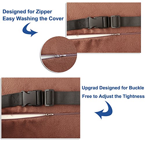 Lower back Pain Support Memory Foam Seat Cushion and Lumbar Support Back Pillow for Tailbone and Sciatica Relief Office Chair and Car Backrest Cushion with Premium Adjustable Strap Qutool (Coffee) - Thumbnail 4