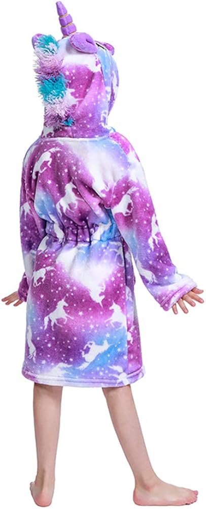 Unicorn Design Hooded Robe Skin Friendly /& Soft Bathrobe for Girls 3 to 11 Y