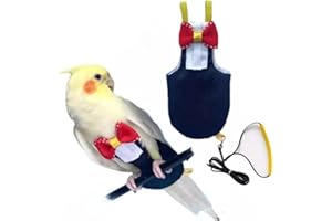 BARN ELEVEN Bird Diaper Harness Flight Suit Clothes with Flying Leash for Parrots Cockatiel Pet Birds, Parrot Clothes, Bird Training Nappy Suit Liners Clothes (M, Black)