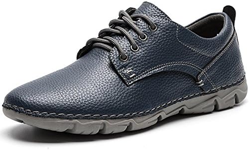 Yahao Men's Casual Leather Shoes,Oxfords Classic Modern Dress Lace up Shoe,Walking Sneaker(Blue,Size 9)