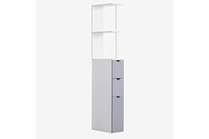 WEI WEI GLOBAL Tall Bathroom Storage Cabinet - Slim Bathroom Floor Cabinet - Bathroom Organizers and Storage - Freestanding Linen Storage Tower - 2 Open Shelves, 1 Cabinet, 2 Drawers - Anti-Tipping Design - White