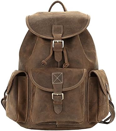 Paonies Men Bag Cowhide Leather Daypack Large School Backpack in Vintage Style