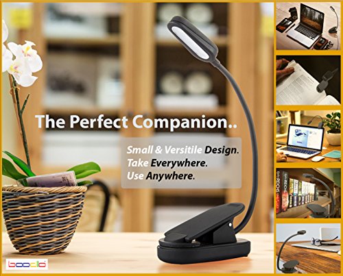 BOODLO 360° RECHARGEABLE BOOK LIGHT for reading in Bed or Desk with EYE-CARE Protection, 20 HOURS of Reading, 2 Modes, 4 LED, Easy CLIP ON Reading Light, LIGHTWEIGHT, for Music stand (WARM) - Thumbnail 4