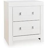 Signature Design by Ashley Marzoni 2-Drawer Nightstand, Matte White | Engineered wood (MDF/particleboard/plywood) and decorative laminate, Acrylic and chrome-tone hardware, Contemporary style