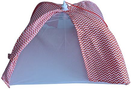 Food Cover Umbrella Pop up Large Mesh Tents, 18 Inch Square, Collapsible (Red Chevron)