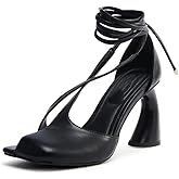 Rhineshell Women's Half-Open Square Toe Chunky High Heels Lace Up Heeled Sandals