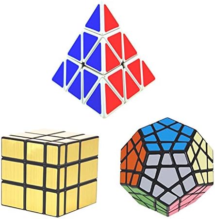 3-Pack Popular Speed Cube Puzzle - Including Pyraminx Speedcubing White Puzzle, Megaminx Puzzle Cube and Gold Black Mirror Speed Cube