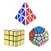 3-Pack Popular Magic Cube Puzzle - Including Pyraminx Speedcubing White Puzzle, Megaminx Puzzle Cube and Gold Black Mirror Magic Cube