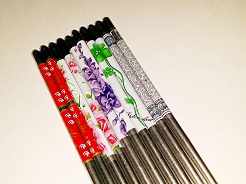 5 Pairs of Stylish Non-slip Flower Pattern Stainless steel Chopsticks