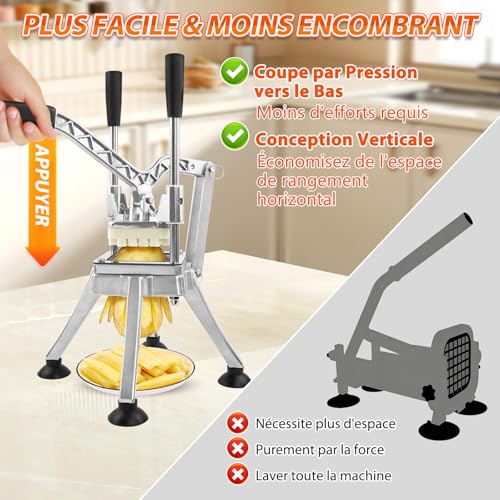 Anatole Professional Vertical French Fries Cutter with 6 mm 9 mm 13 mm Corner Blade Stainless Steel Potato Cutter for Fries Manual Multifunctional for Carrot, Cucumber, Onion, Lemon Fruit