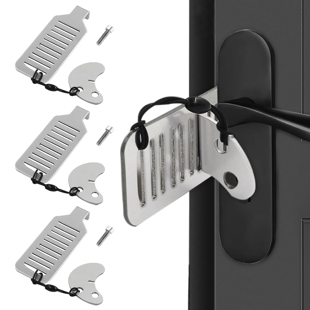 3 Pack Portable Door Lock Stainless Steel Door Jammer Travel Safety Hotel Door Lock for Punch-Free Anti-Theft Hotel School Home Apartment Security Devices Door Self Defense