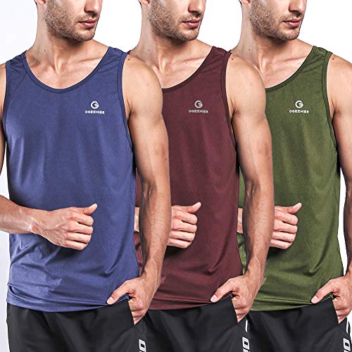 Ogeenier Men's Training Quick-Dry Sports Tank Top Shirt for Gym Fitness,Green,Blue,Red,L - Thumbnail 6