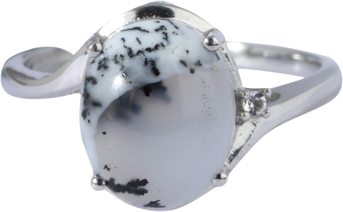 Banithani Dendritic Agate 925 Silver Rings For Women Gemstone Finger Ring Jewelry