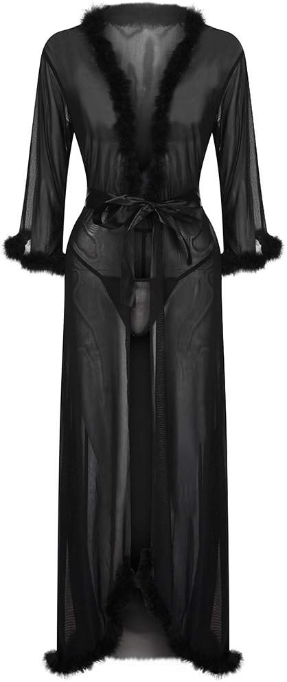 Cardigan Lingerie for Women Sexy Long Lace Dress Sheer Gown See Through