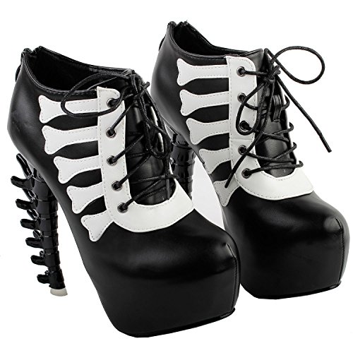 SHOW-STORY-Punk-Beige-Two-Tone-Lace-Up-Bone-Heels-Platform-Ankle-BootsLF80649