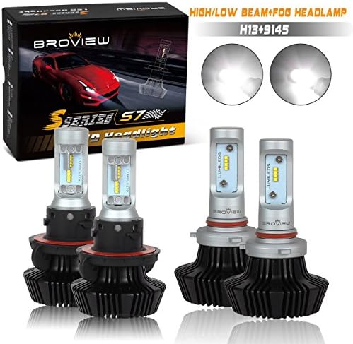 (4PCS)Broview Headlight Combo Head lamp High/Low Beam H13 9008 w/Fog Driving Bulbs Cree 9005 9145 H10 8000LM White Genuine PHILIPS-ZES chip Kit