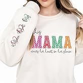 Personalized Mama Gildan Sweatshirt or Hoodie, Kids Names on Sleeve, This Mama Wears Her Heart on Her Sleeve Black