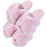 Evshine 2Pairs 4Pairs Women's Fuzzy Slippers Cross Band Memory Foam House Slippers Open Toe Indoor Outdoor Shoes