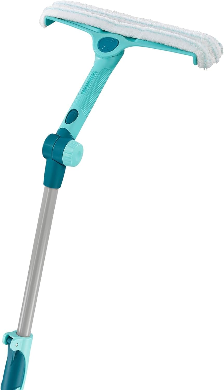 Leifheit 3 in 1 Telescopic Window Cleaner, Window Squeegee with Telescopic Handle 110 - 200 cm, Extendable Squeegee with Integrated Microfibre Cover