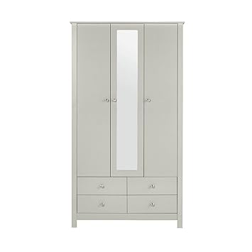 P N Homewares Hailey Triple Wardrobe With Mirror In Grey With 4